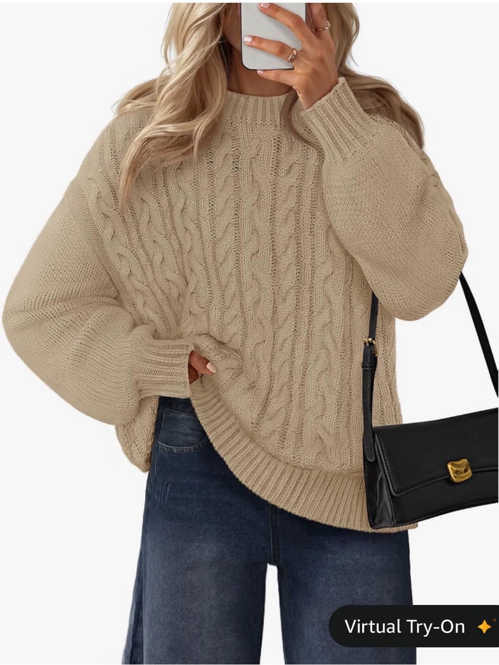 Beige Cable Knit Sweater - Women's Cozy Pullover